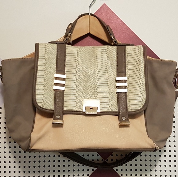 New Look UK Stone & Pink Colour Block Satchel - Picture 2 of 5